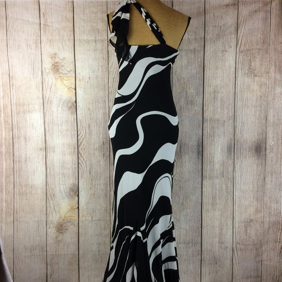 SOLD Nina Austin Black White Zebra Long Gown Sz S - Picture 2 of 8